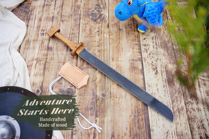Wooden Viking swords - Langsax (Scramasax) - Handmade, Personalised Single edged toy Sword with Leather scabbard