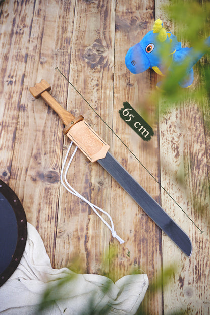 Wooden Viking swords - Langsax (Scramasax) - Handmade, Personalised Single edged toy Sword with Leather scabbard