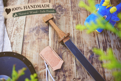 Wooden Viking swords - Langsax (Scramasax) - Handmade, Personalised Single edged toy Sword with Leather scabbard