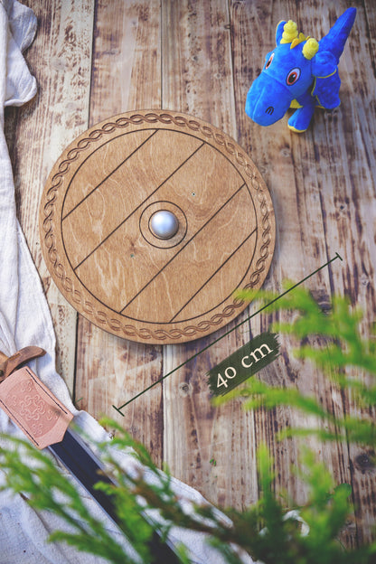 Wooden Toy Viking Sword and Round Shield Set: Handmade Personalised Gift - B