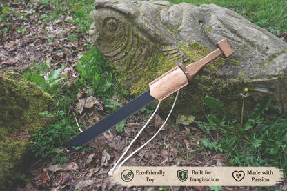 Wooden Viking swords - Langsax (Scramasax) - Handmade, Personalised Single edged toy Sword with Leather scabbard