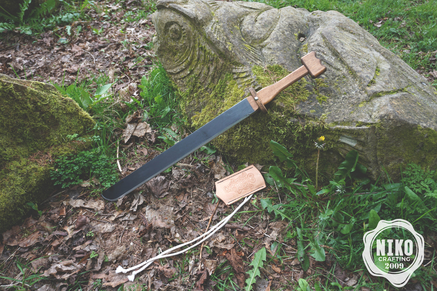 Wooden Viking swords - Langsax (Scramasax) - Handmade, Personalised Single edged toy Sword with Leather scabbard