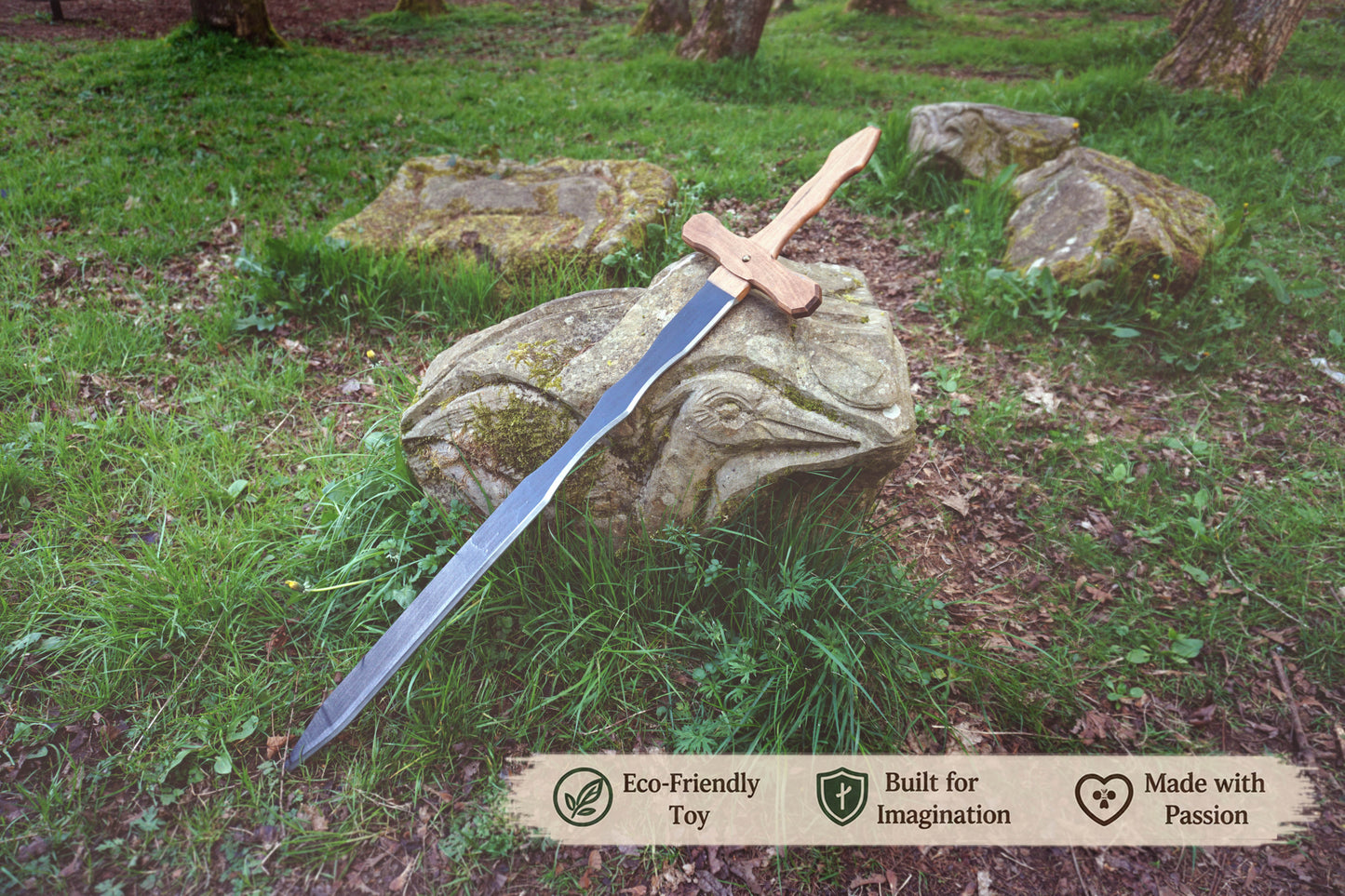 Large Wooden Two-Handed Toy Sword – Handmade Personalised Gift