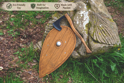 Wooden Viking Axe and Almond Shield - Handmade Personalised Toy