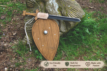 Wooden Viking Sword and Almond Shield - Handmade Personalised Toy - A