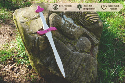 Pink Wooden Toy Sword with Leather Scabbard: Handmade, Personalised Gift