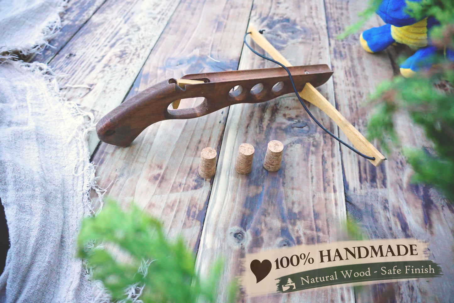 Wooden Cork-Crossbow and 3 corck: Handmade, Personalised Gift toy