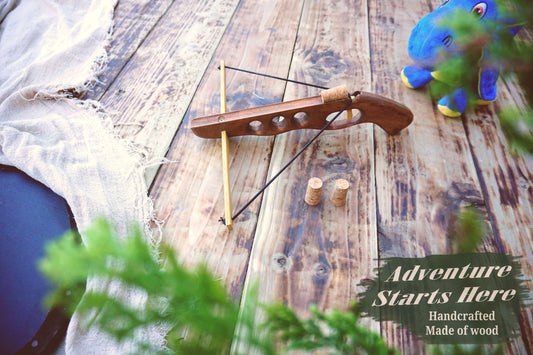Wooden Cork-Crossbow and 3 corck: Handmade, Personalised Gift toy