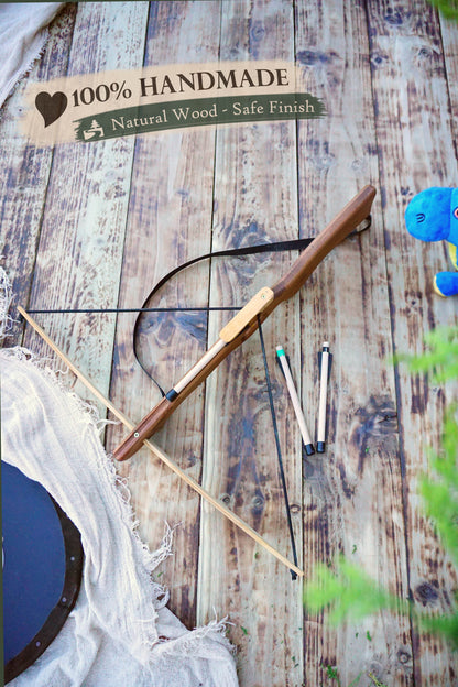 Large Wooden Crossbow and 3 Arrows: Handmade, Personalised Gift