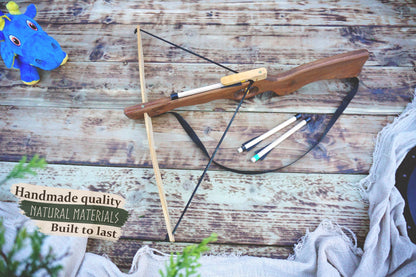 Large Wooden Crossbow and 3 Arrows: Handmade, Personalised Gift