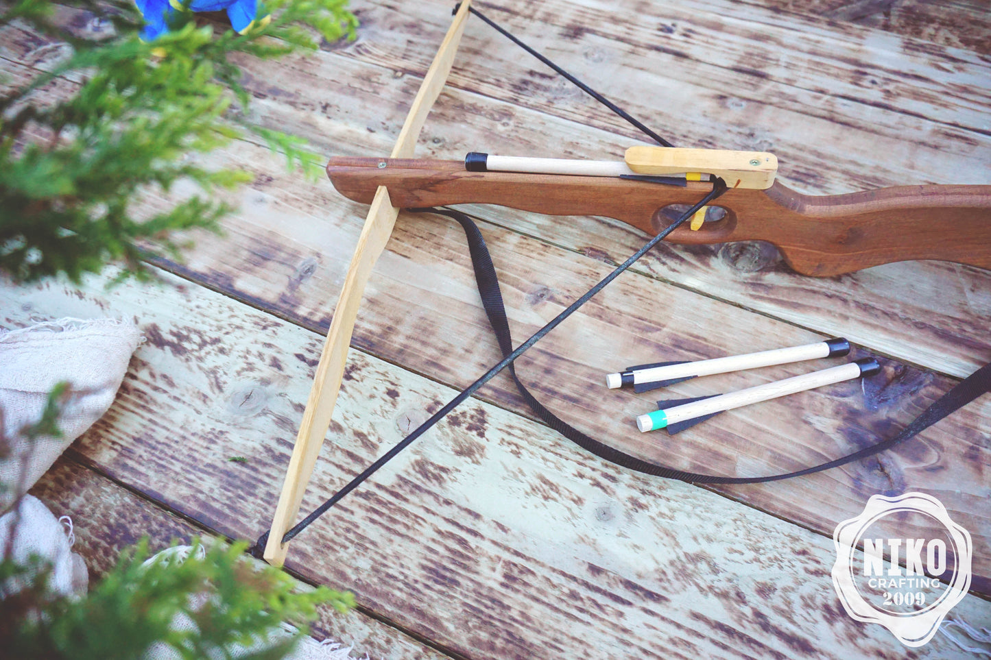 Large Wooden Crossbow and 3 Arrows: Handmade, Personalised Gift