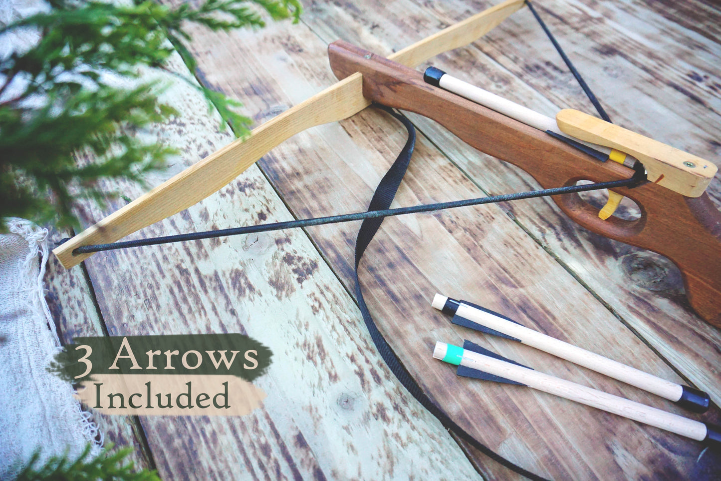 Large Wooden Crossbow and 3 Arrows: Handmade, Personalised Gift