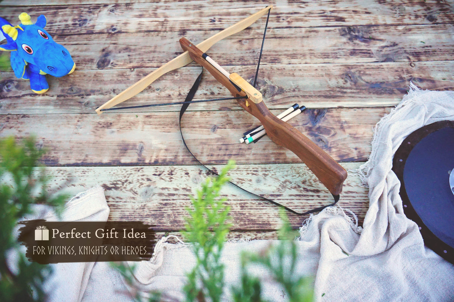 Large Wooden Crossbow and 3 Arrows: Handmade, Personalised Gift
