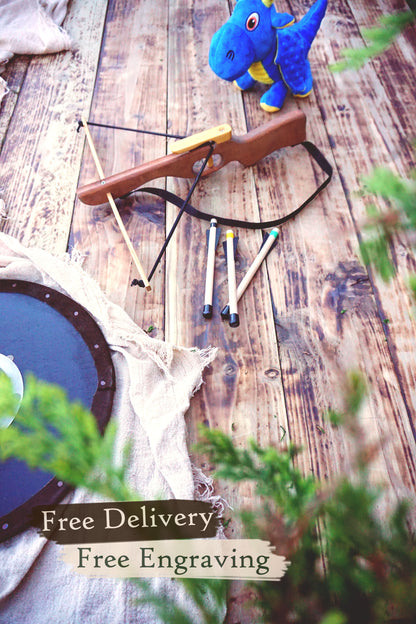 Small Wooden Crossbow and 3 Arrows: Handmade, Personalised Gift