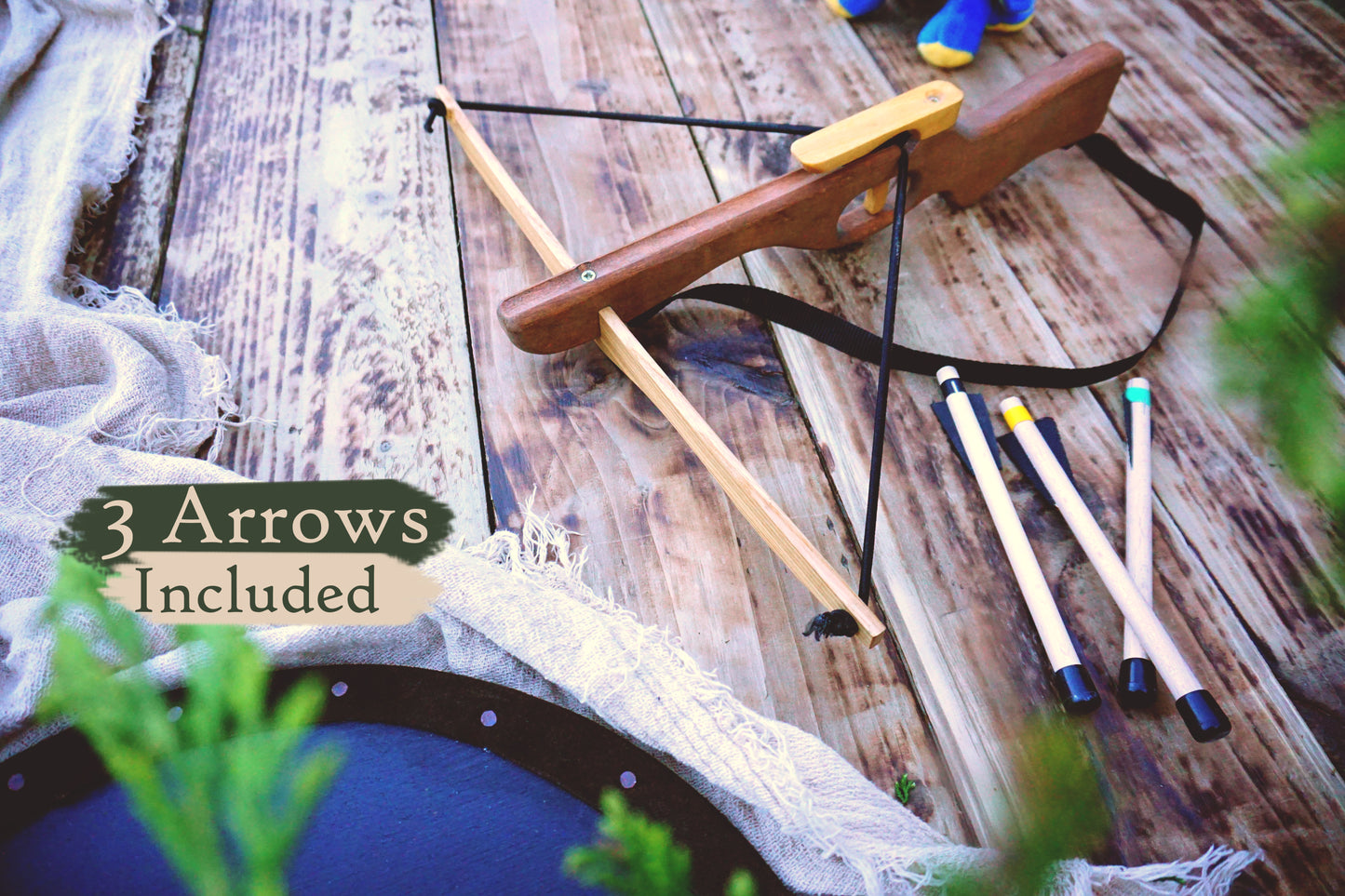 Small Wooden Crossbow and 3 Arrows: Handmade, Personalised Gift