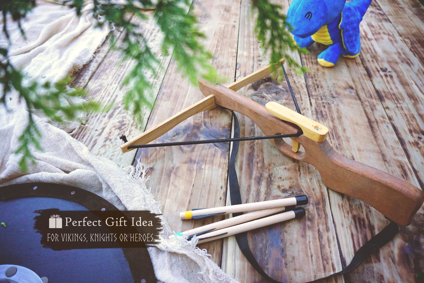 Small Wooden Crossbow and 3 Arrows: Handmade, Personalised Gift