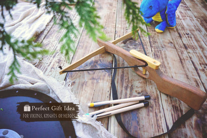 Small Wooden Crossbow and 3 Arrows: Handmade, Personalised Gift