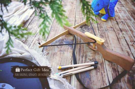 Small Wooden Crossbow and 3 Arrows: Handmade, Personalised Gift