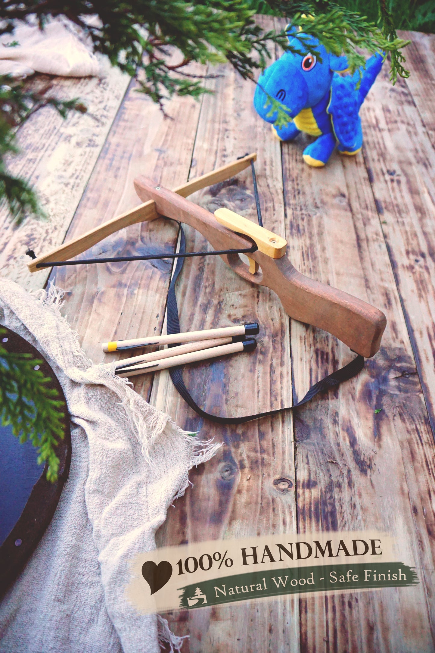 Small Wooden Crossbow and 3 Arrows: Handmade, Personalised Gift