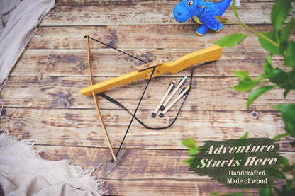 Large Wooden Crossbow and 3 Arrows: Handmade, Personalised Gift