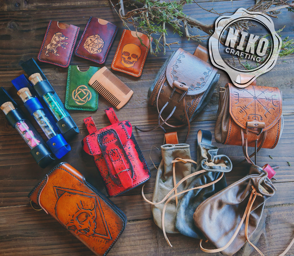 Handmade Viking Leather Pouch: Veles Embossing - Medieval, Pagan Hip-bag