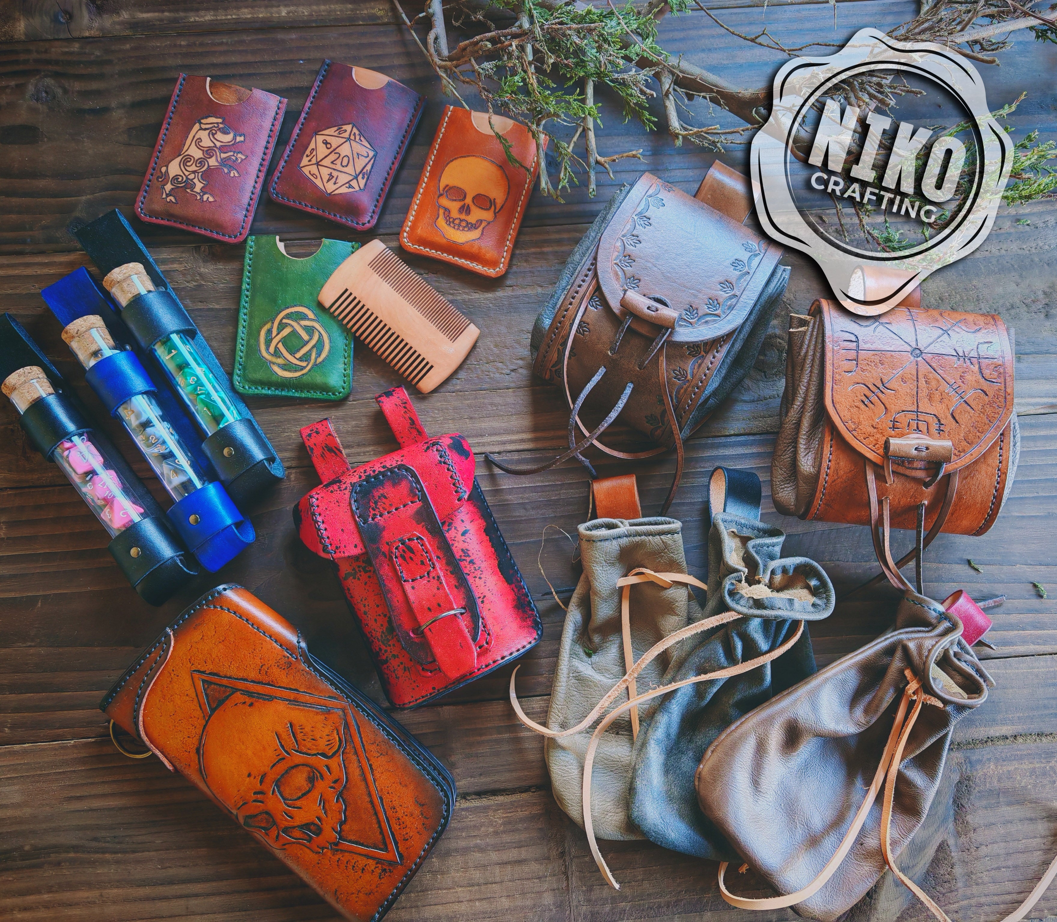 Handmade Viking Leather Pouch: Veles Embossing - Medieval, Pagan Hip-bag