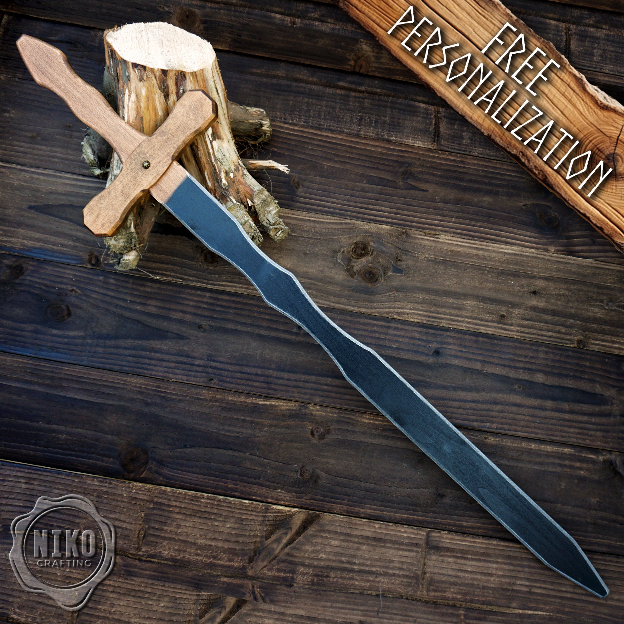 Wooden Two-Handed Toy Sword – Handmade Personalised Gift