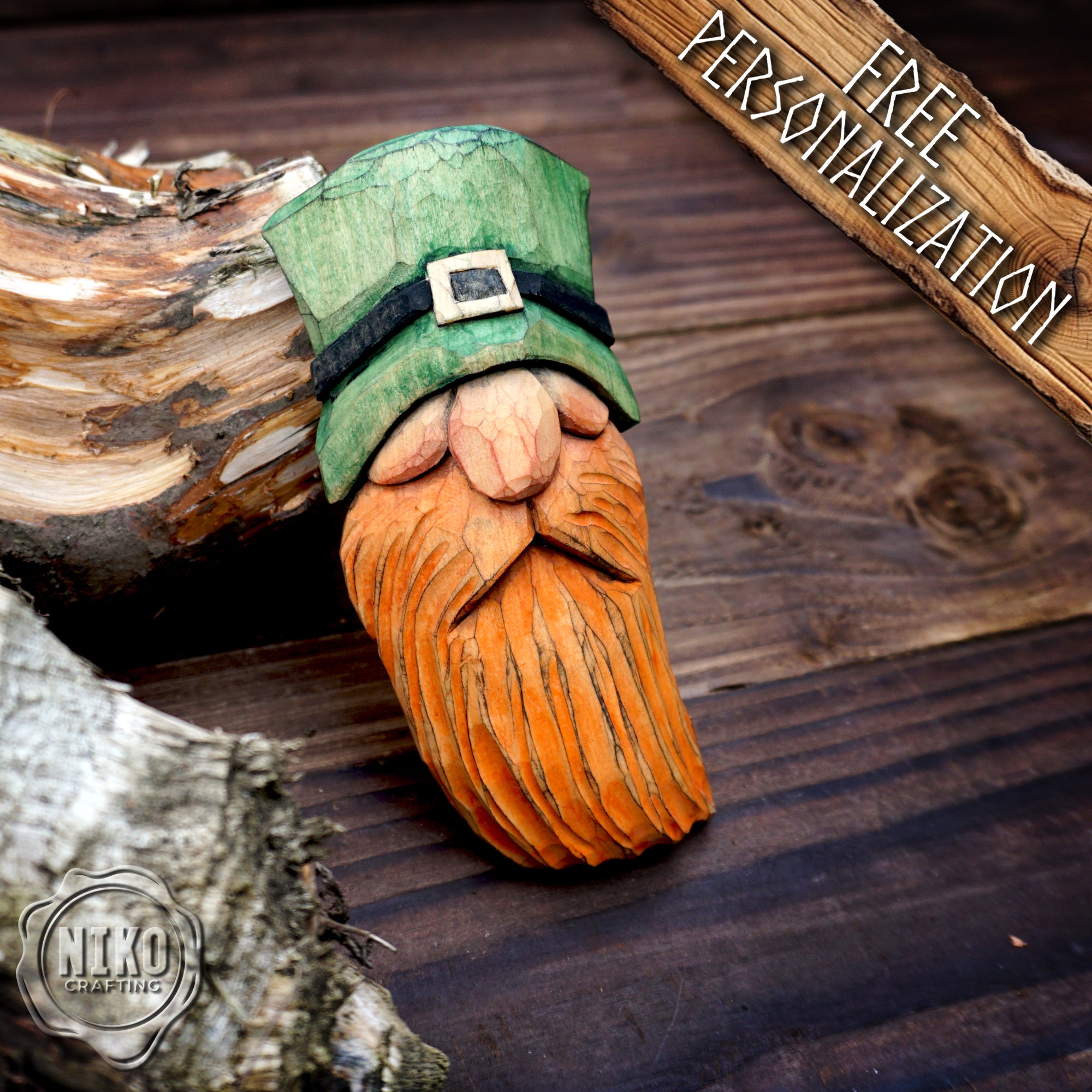 Hand-Carved Wooden Leprechaun, gnome - Personalized Hanging Home Decoration