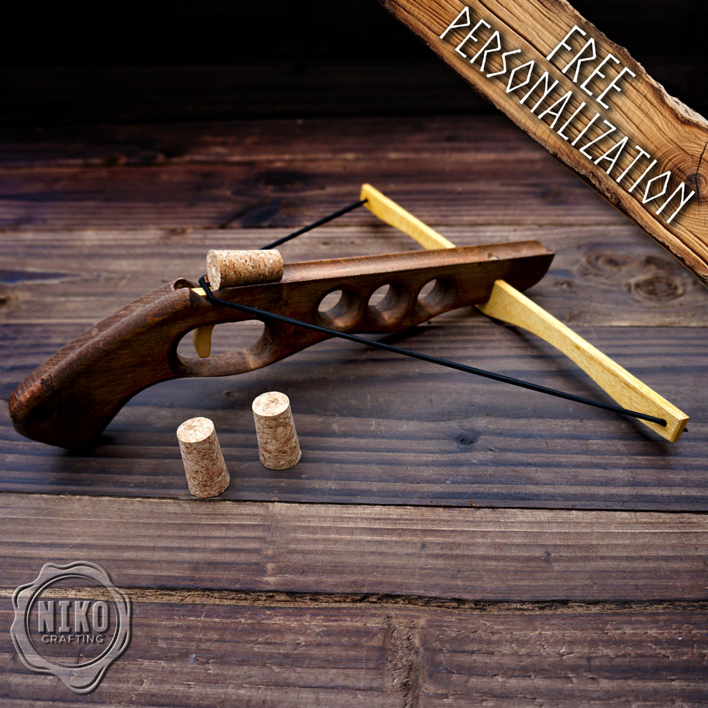 Wooden Cork-Crossbow and 3 corck: Handmade, Personalised Gift toy