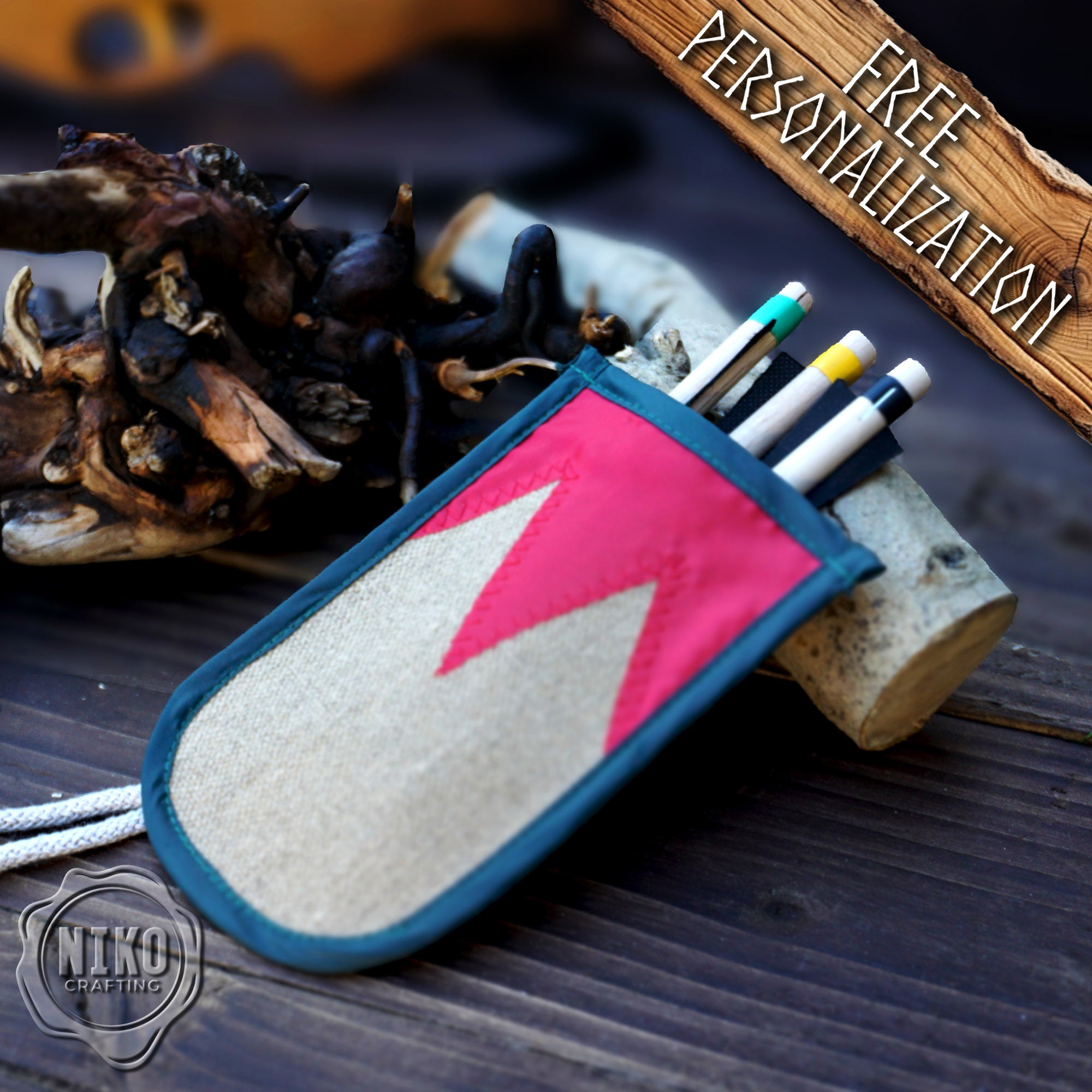 Handmade Toy Linen Quiver for Small Crossbow – Includes 3 Wooden Bolts (Arrows)