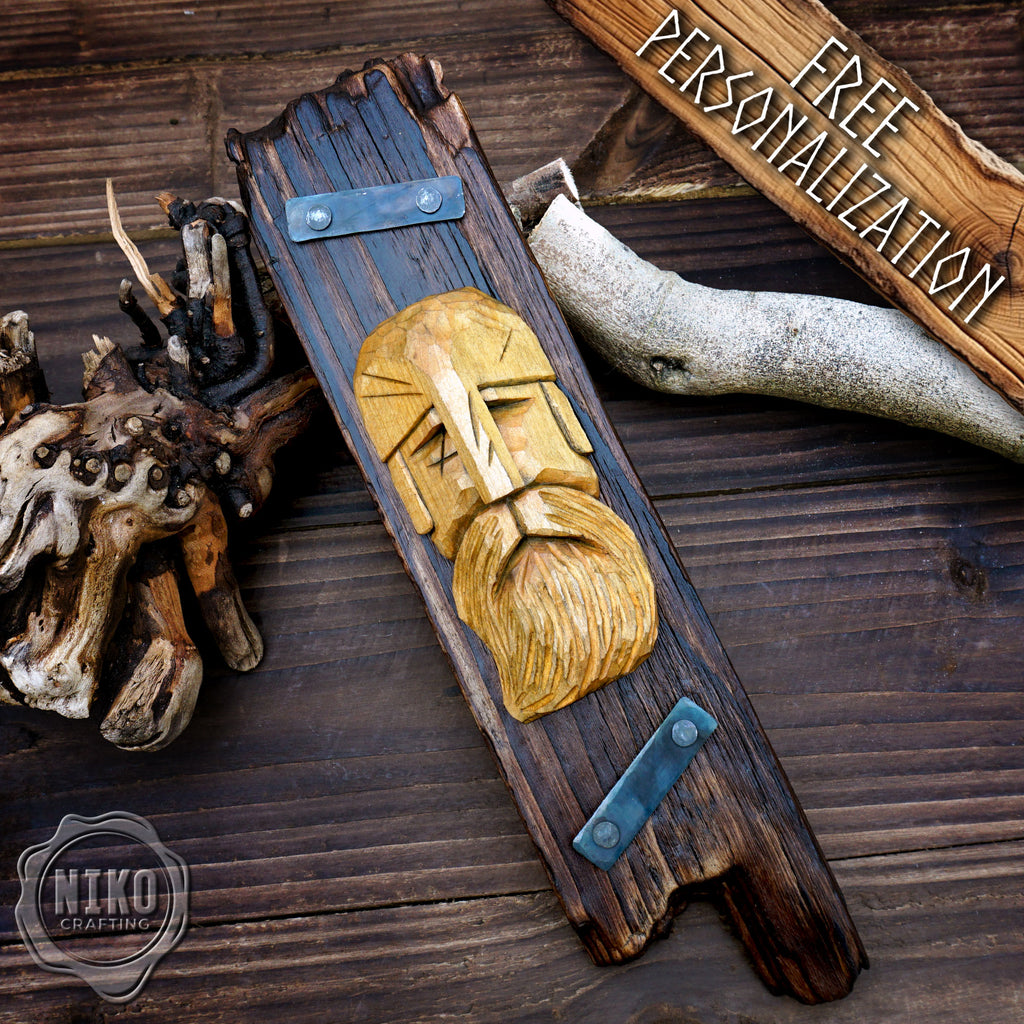 Hand-Carved Odin Wall Art- Rustic Viking Decoration. Personalised gift