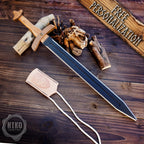 Wooden Viking Toy Sword with Leather Scabbard – Handmade, Personalised Toy - C