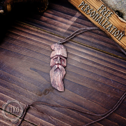 Hand-Carved Pendant - Norse Jewellery. Wooden Necklace on Leather Cord - Personalized whittling gift.