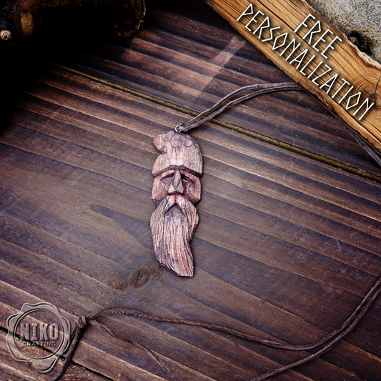 Hand-Carved Pendant - Norse Jewellery. Wooden Necklace on Leather Cord - Personalized whittling gift.