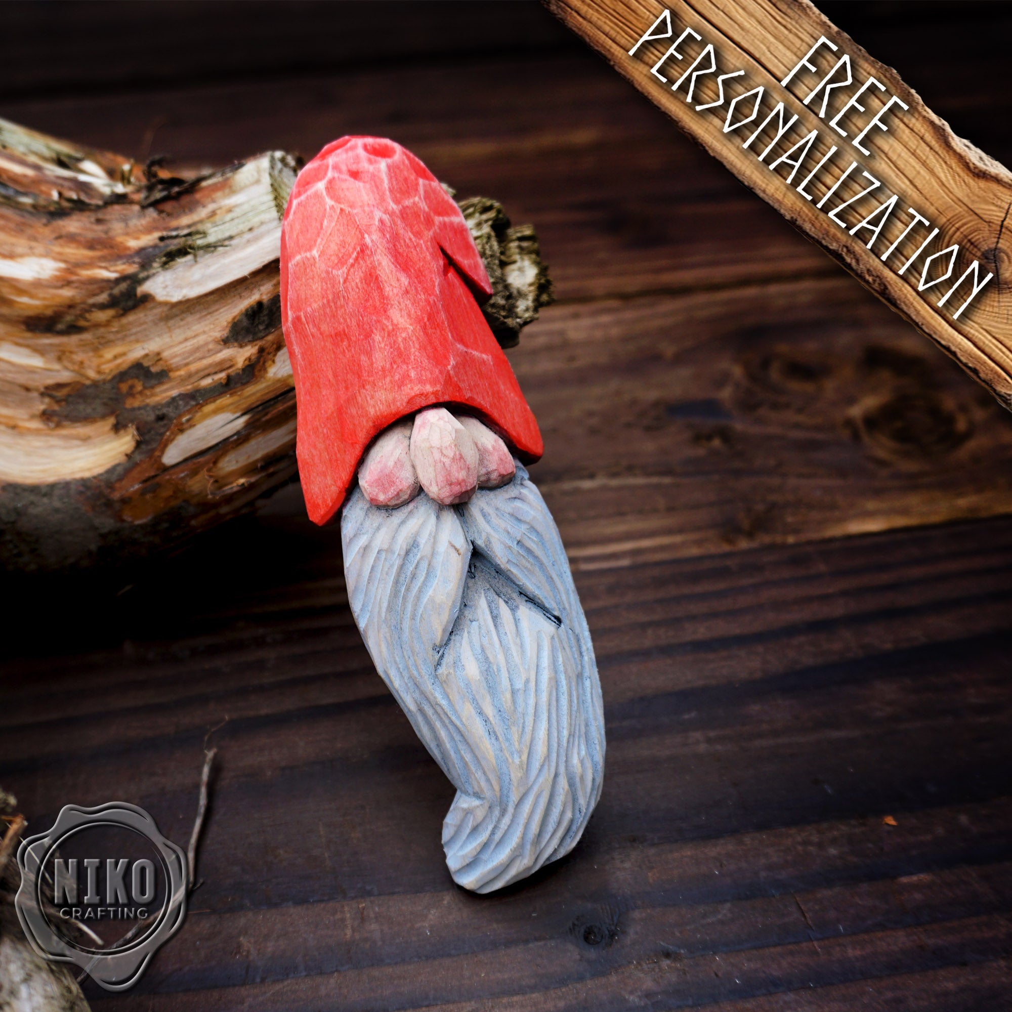 Hand-Carved Wooden Gnome Fridge Magnet – Personalized Rustic Home Décor - Basswood Dwarf figurine