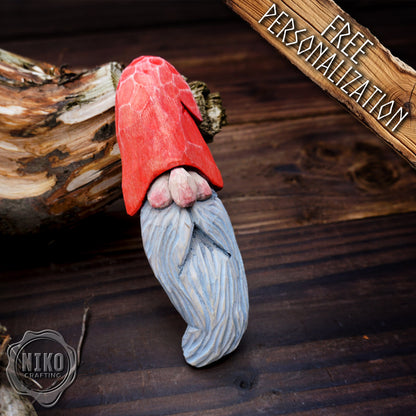 Hand-Carved Wooden Gnome Fridge Magnet – Personalized Rustic Home Décor - Basswood Dwarf figurine