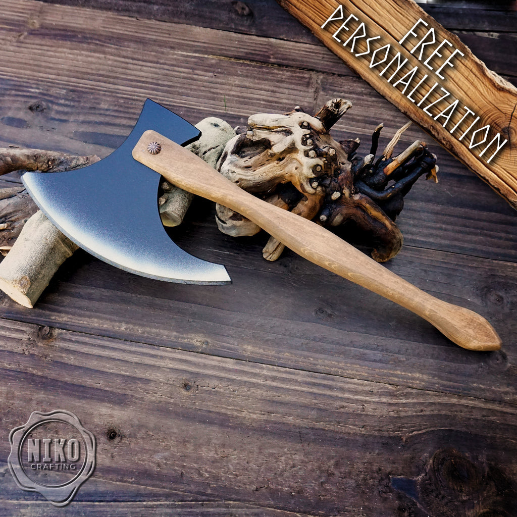 Wooden Medieval Toy Axe – Handmade Personalised, Unique Gift - B