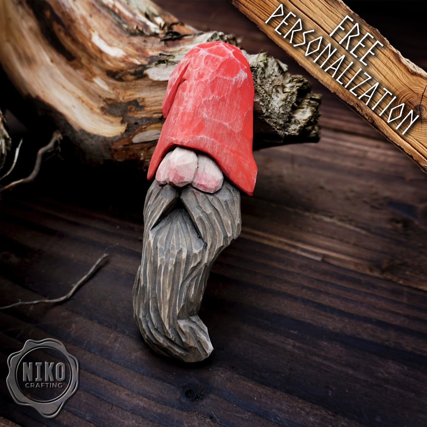 Hand-Carved Wooden Gnome Fridge Magnet – Personalized Rustic Home Décor - Basswood Dwarf figurine.