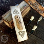 Handmade Wooden Wine Box - Carved Viking Warrior on Sliding Lid. Personalized Gift - Chest with Rope Handle & Pyrography