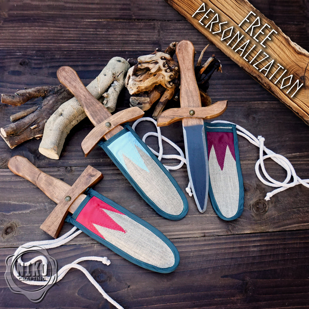 Small Wooden Toy Sword (Dagger) with scabbard - Handmade, Personalised gift