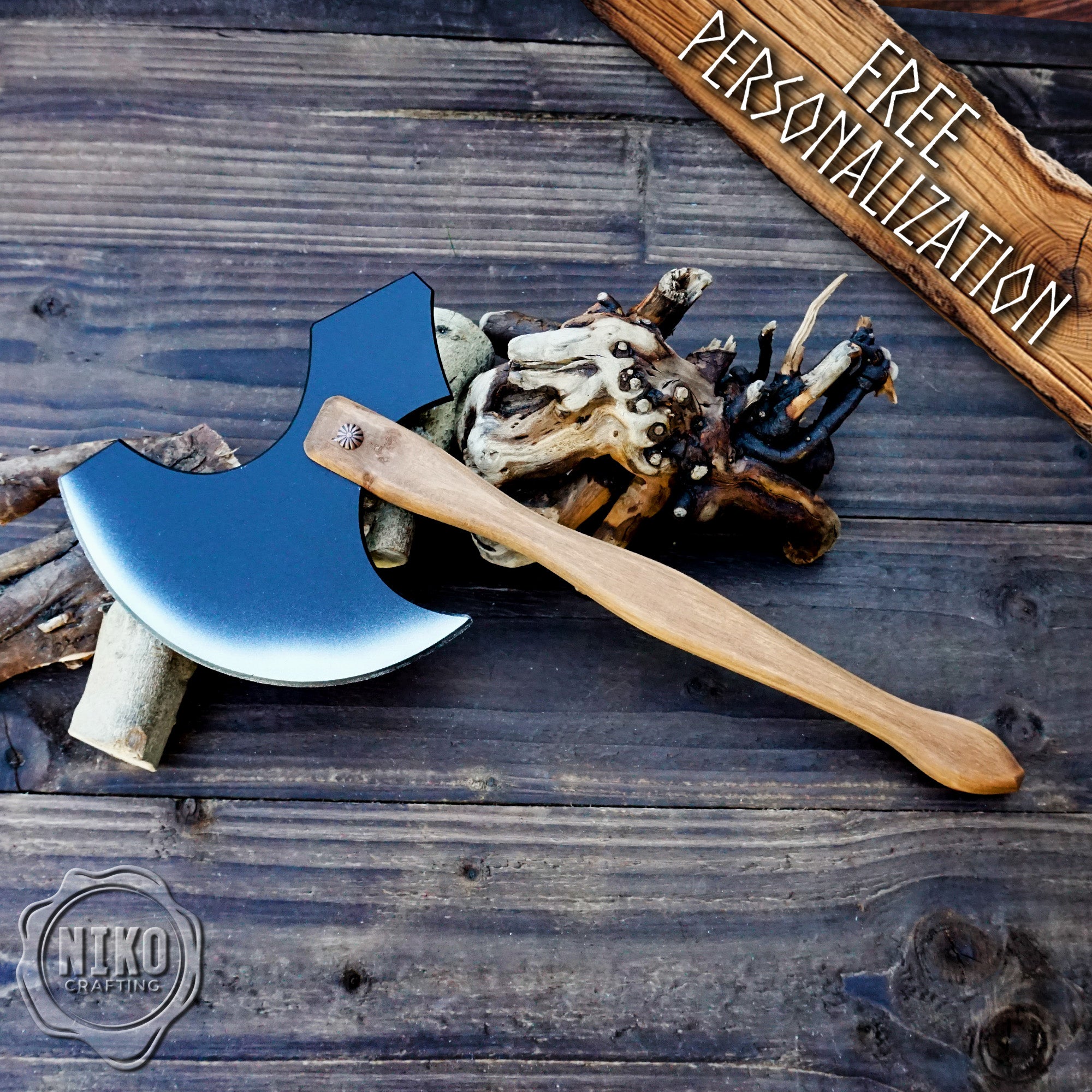 Wooden Medieval Toy Axe – Handmade Personalised, Unique Gift - A