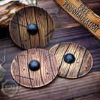 Wooden Fridge Magnet - Viking Round Shield: Hand-Carved,Personalised and Unique (a)