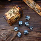 DnD Dice in Wooden Box - Pyrography: Medieval Knot - Hand-made, Personalized Dungeons and dragons Gift