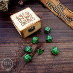 Personalised DnD Dice Set with Pyrography Wooden Box -  Viking Knot Design