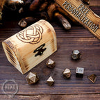 Metal Dice in Wooden Box - Pyrography: Viking Knot - Hand-made, Personalized Dungeons and dragons Gift