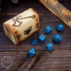 DnD Dice in Wooden Box - Pyrography: Axe - Hand-made, Personalized Dungeons and dragons Gift