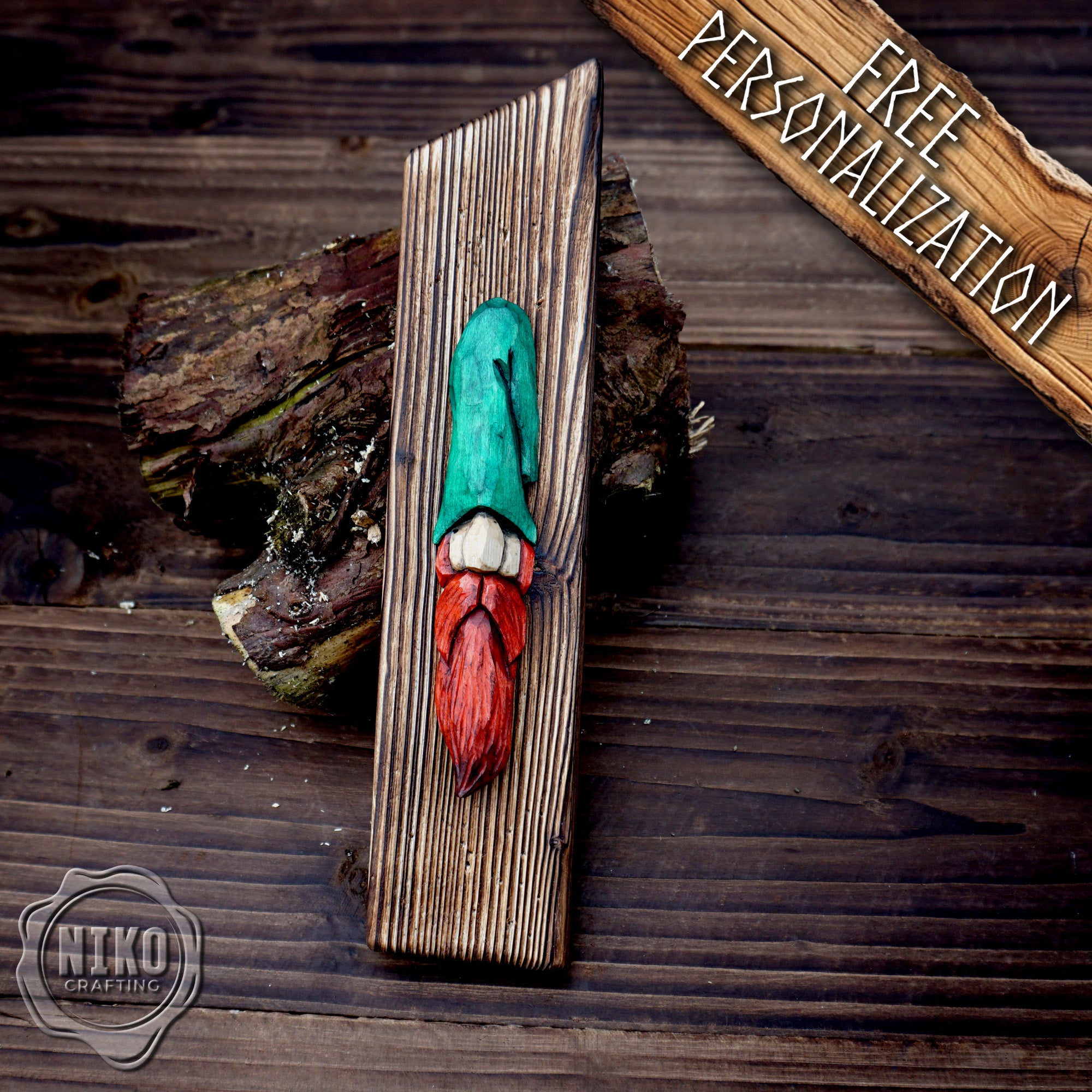 Hand-Carved Gnome Wall Art - Handmade Personalised Home Protection Gnome - Amulet