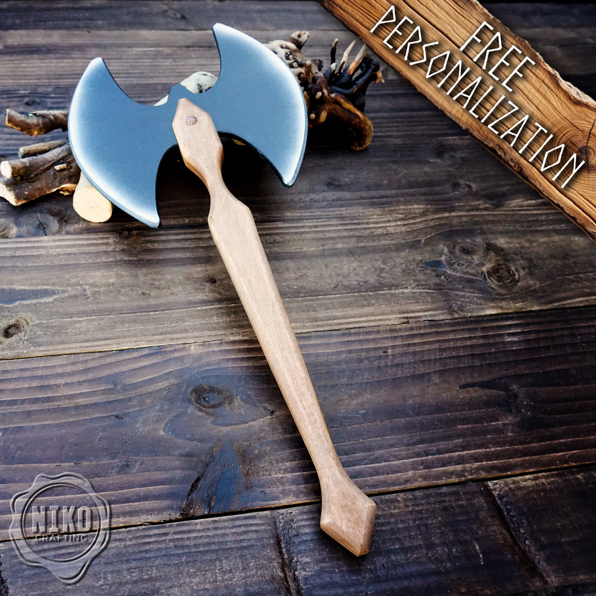 Wooden Two-Sided Toy Axe – Handmade, Personalised Gift.