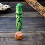 Hand-Carved Bearded Viking- Whittled Standing Figurine. Personalised Green Viking in Hat