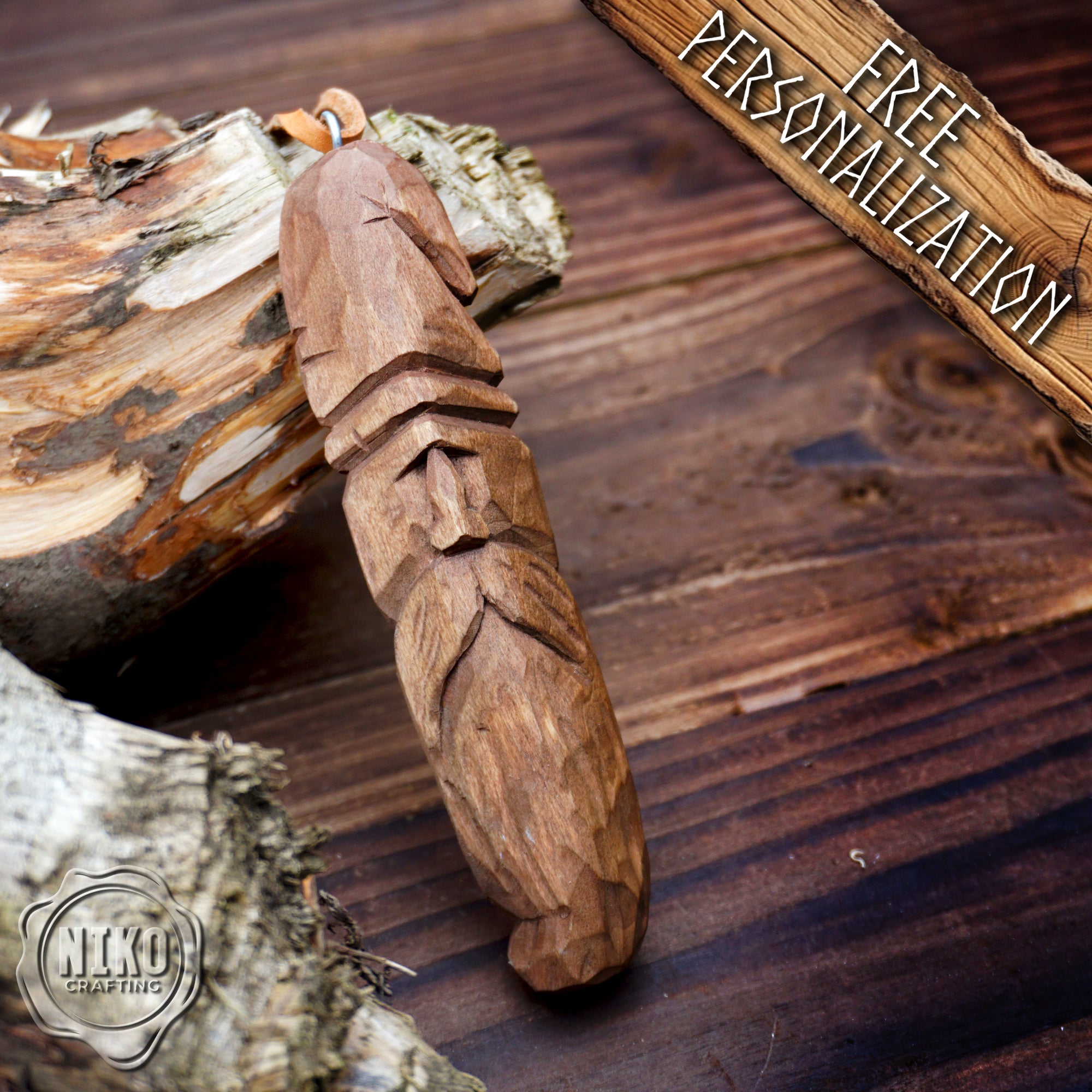 Hand-Carved Wooden Viking Ornament - Unique Personalized Rustic wall Decor: home spirit